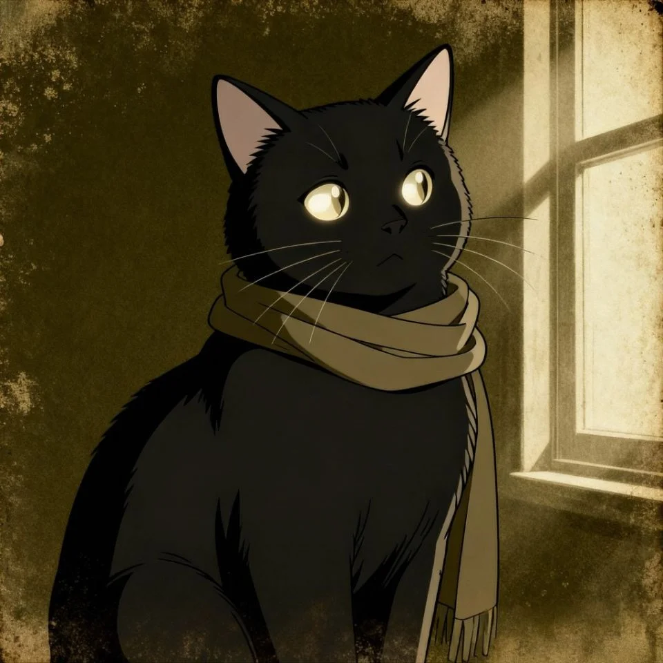 aesthetic-black-cat-pfp-vintage-film-grain-moody Vintage aesthetic black cat pfp with film grain texture showing moody artistic profile picture style