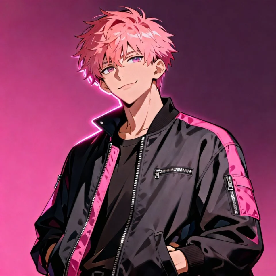 anime-boy-pink-pfp-cool-jacket-fashion-aesthetic Fashionable pink anime boy pfp with stylish jacket and cool attitude for aesthetic Instagram profile picture