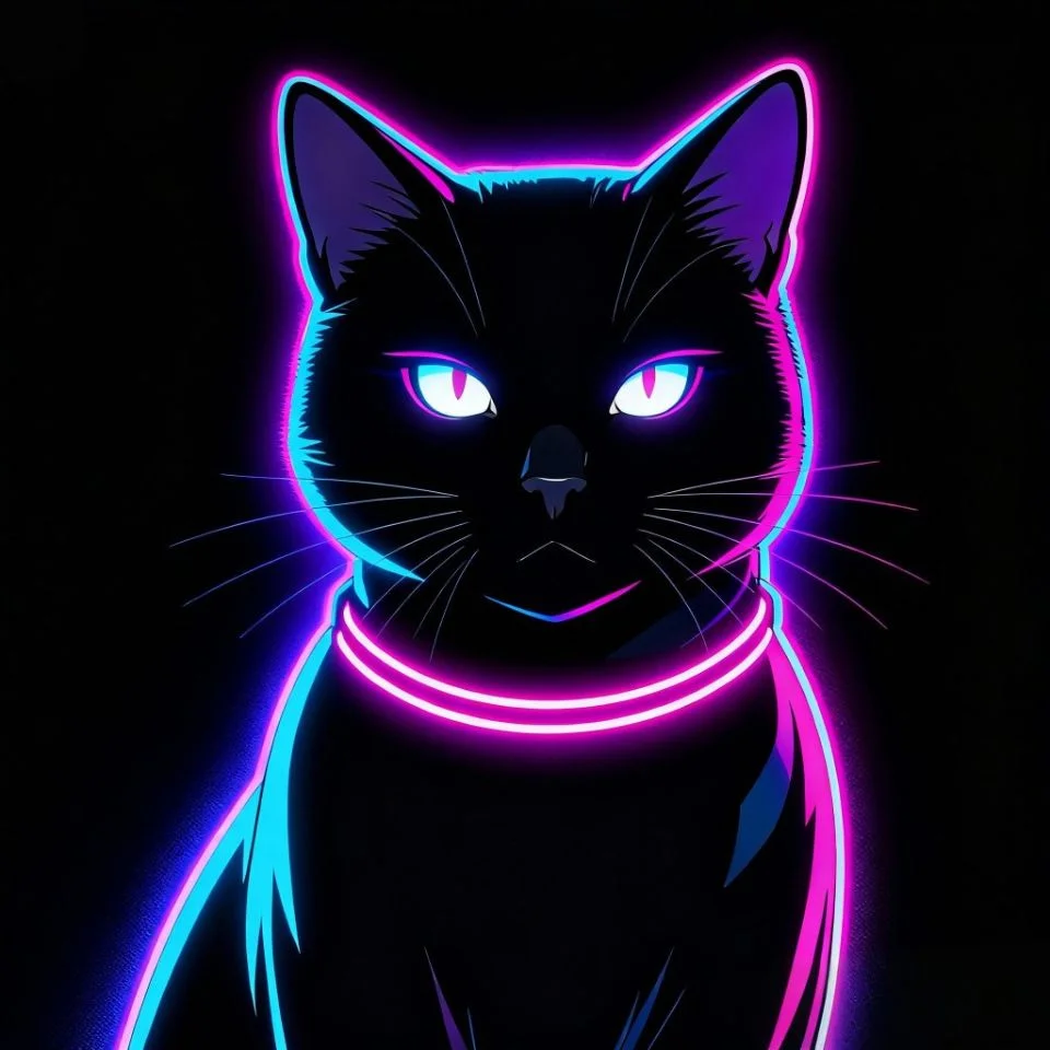 black-cat-pfp-aesthetic-neon-cyberpunk-vibe Cyberpunk aesthetic black cat pfp with neon lighting effects perfect for modern TikTok and Discord avatars