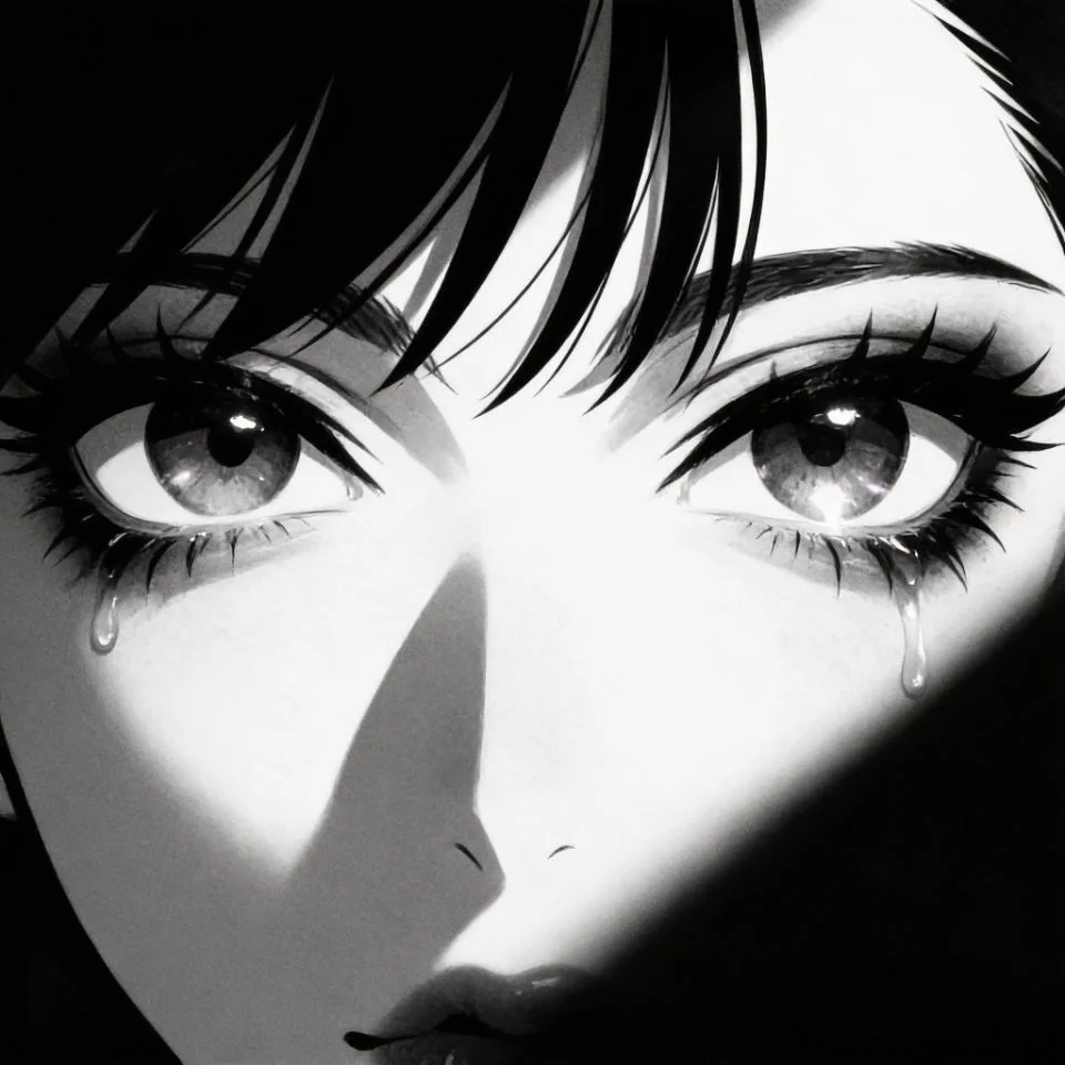 black-white-emo-pfp-close-up-emotional-eyes-tears Black and white emo pfp extreme close-up with emotional eyes and tears for powerful Instagram and Discord avatars