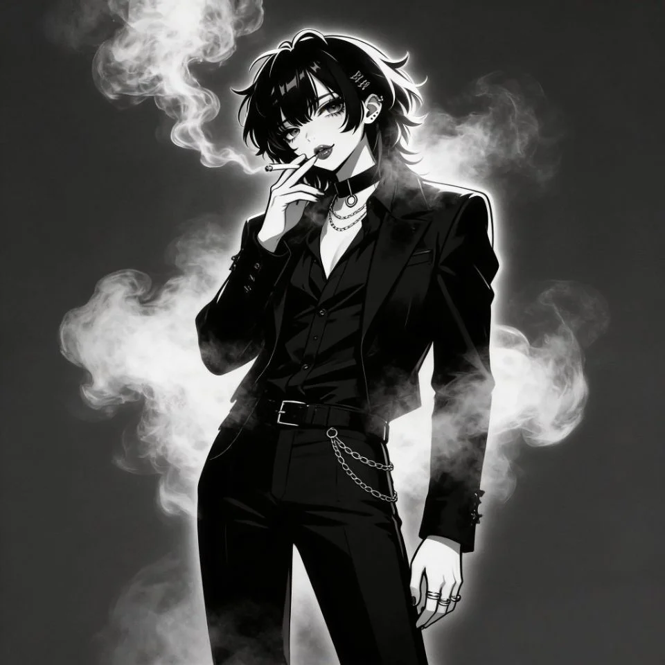 black-white-emo-pfp-smoking-aesthetic-moody-atmosphere Black and white emo pfp with smoking aesthetic and moody atmosphere for edgy Discord and Instagram profile pictures