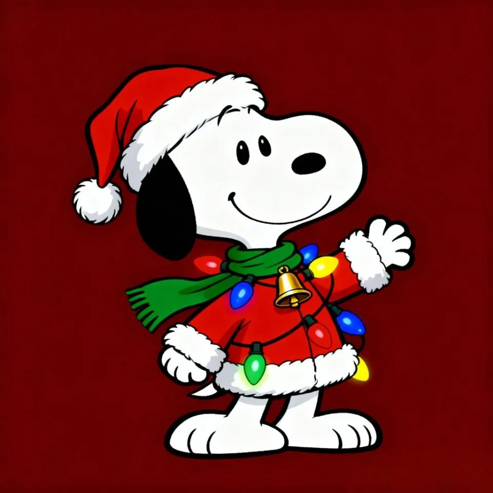 Festive Christmas Snoopy pfp with tree decorations and twinkling lights perfect for holiday Instagram and Discord profiles
