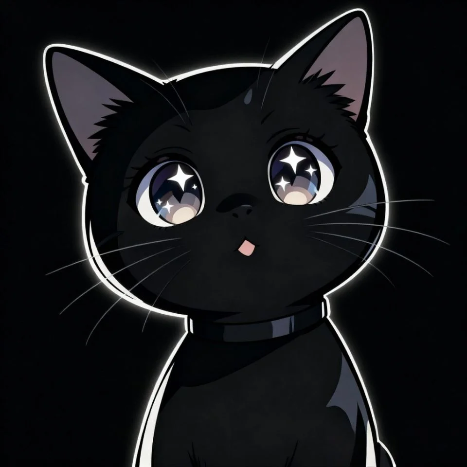 cute-black-cat-pfp-anime-style-sparkle-eyes Anime-style cute black cat pfp with sparkle eyes and expressive features for TikTok and Discord avatars