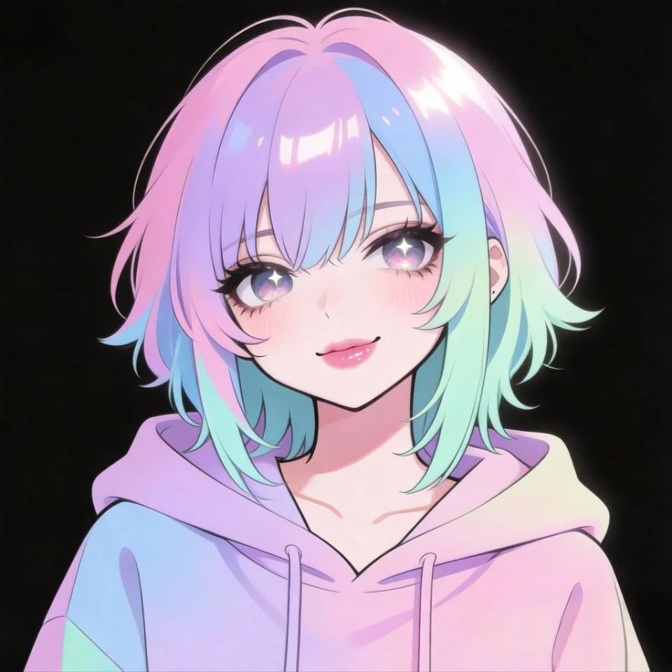 cute-soft-emo-pfp-pastel-rainbow-hair-colorful Cute soft emo pfp with pastel rainbow hair and colorful aesthetic for vibrant TikTok and Instagram profiles