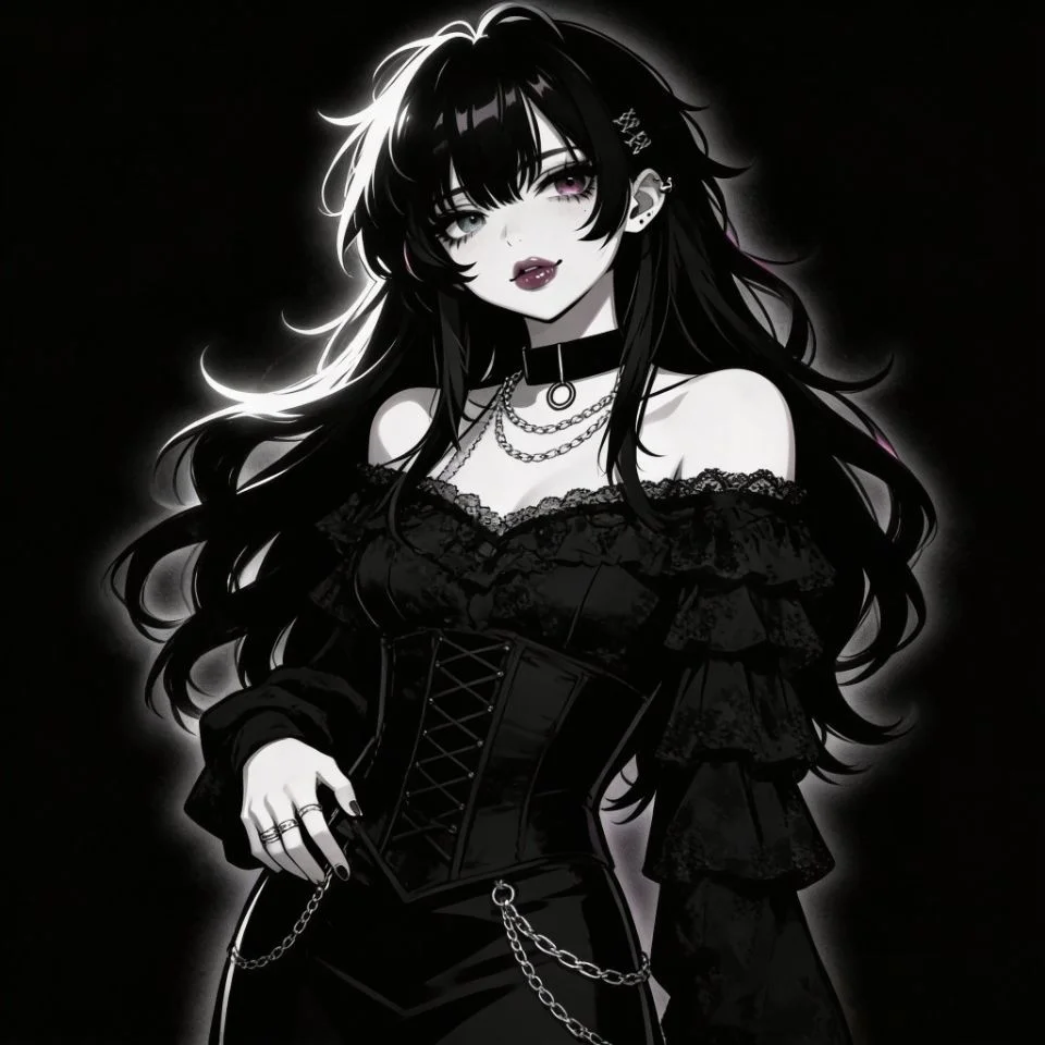 emo-anime-girl-pfp-dark-aesthetic-gothic-outfit Dark emo anime girl pfp with gothic outfit and mysterious aesthetic for Instagram and Discord goth profile pictures