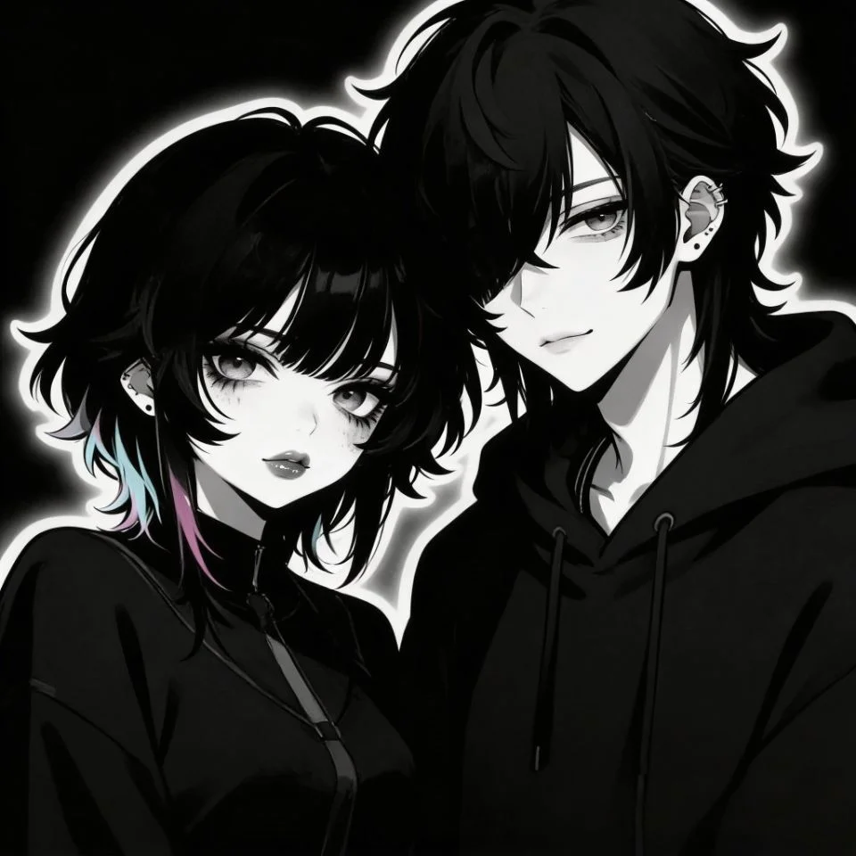emo-anime-pfp-couple-matching-boy-girl-aesthetic Emo anime couple matching pfp featuring boy and girl with emotional aesthetic for Discord and Instagram duo avatars