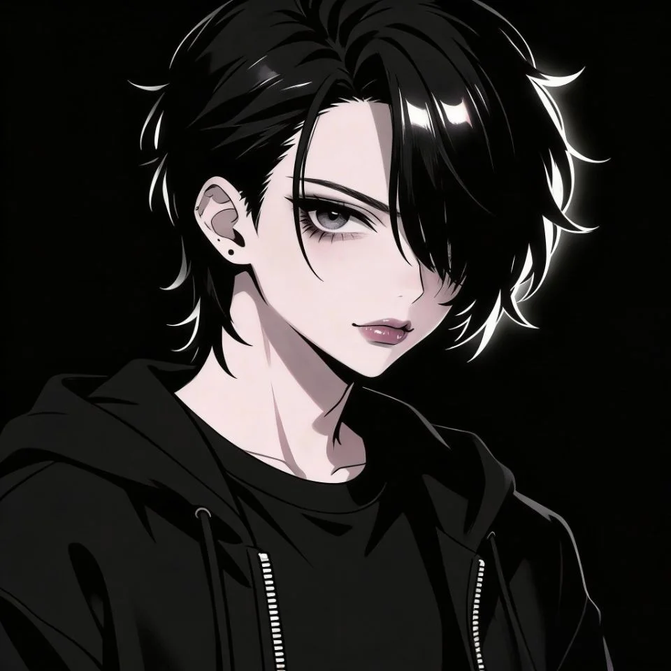 emo-pfp-dark-moody-black-outfit-intense-gaze Moody emo boy pfp with black outfit and intense gaze showing dark aesthetic vibes for TikTok and Discord avatars