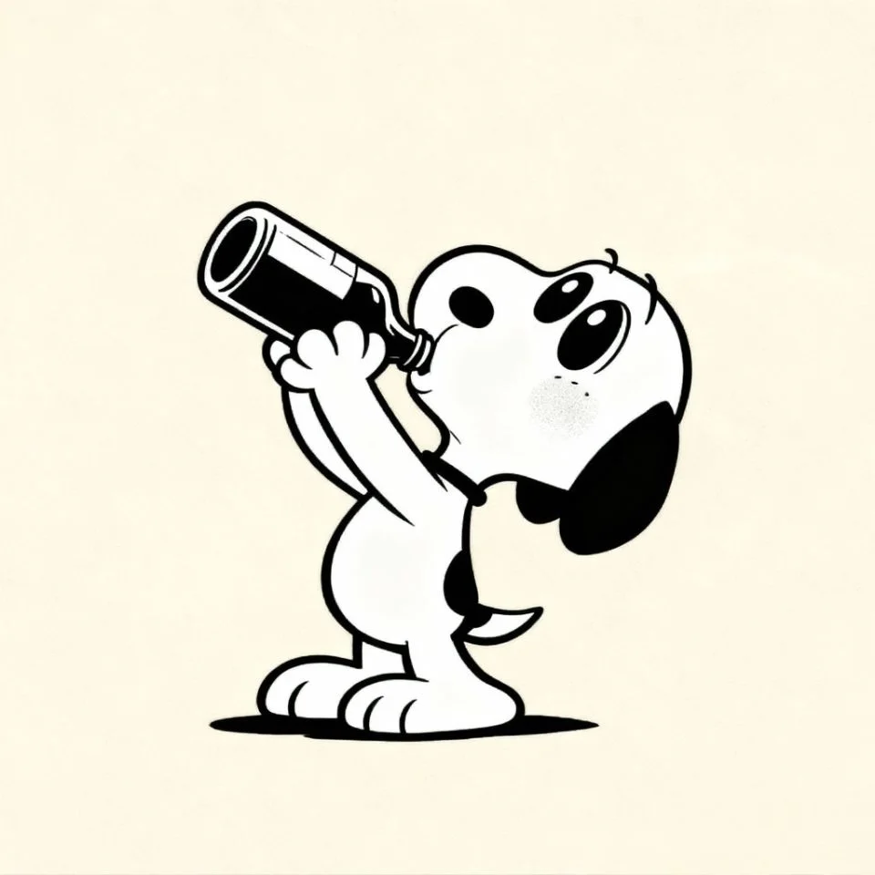 Funny vintage Snoopy pfp drinking from bottle with hilarious expression perfect for Discord and meme profile pictures