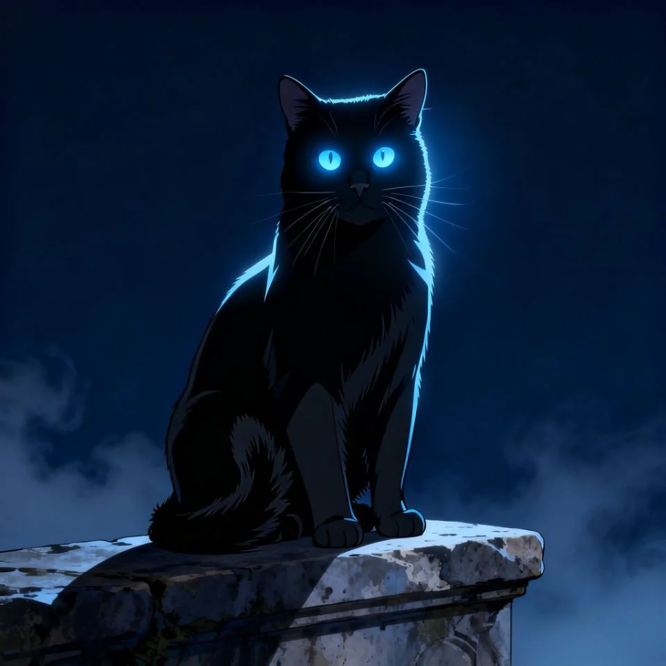 halloween-black-cat-pfp-cemetery-gothic-moonlight Gothic cemetery black cat pfp with moonlight creating spooky Halloween atmosphere for Discord avatars