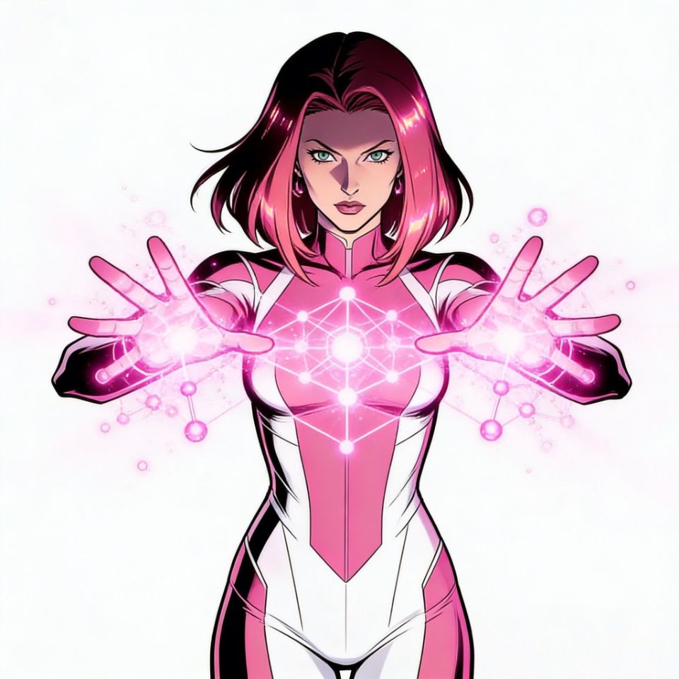 invincible-pfp-atom-eve-molecular-manipulation-pink-glow-hands Atom Eve invincible pfp showing molecular manipulation with pink glowing hands for science-themed profile picture avatar