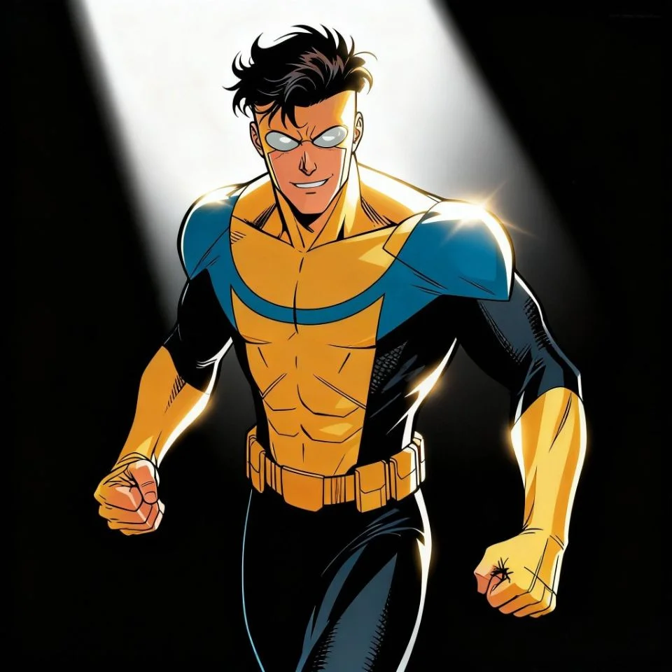 invincible-pfp-comic-book-cover-art-style-title-card-aesthetic Comic book cover art invincible pfp with title card aesthetic and professional illustration for premium avatar