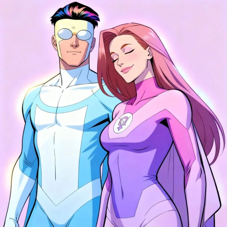invincible-pfp-mark-eve-matching-aesthetic-pastel-soft-romantic-vibes Aesthetic pastel Mark Eve matching invincible pfp with soft romantic vibes in light colors for Instagram couple pic