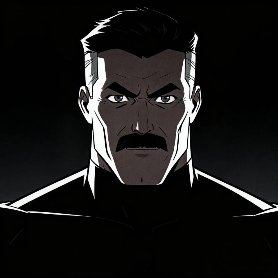 invincible-pfp-omni-man-intense-glare-close-up-intimidating-expression Intense intimidating Omni-Man invincible pfp with piercing glare and mustache for authority Discord profile