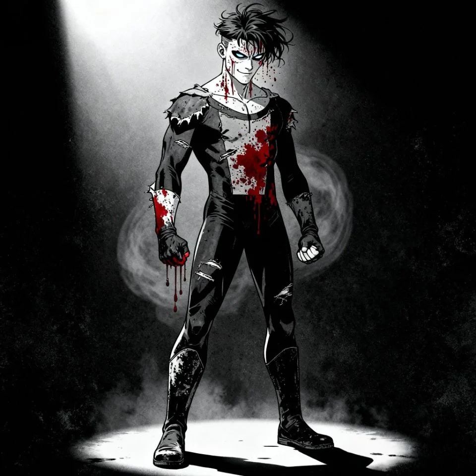 invincible-pfp-sinister-mark-bloody-battle-damaged-dark-aesthetic Battle-damaged bloody Sinister Mark invincible pfp showing violent aftermath in dark aesthetic for mature profile pic