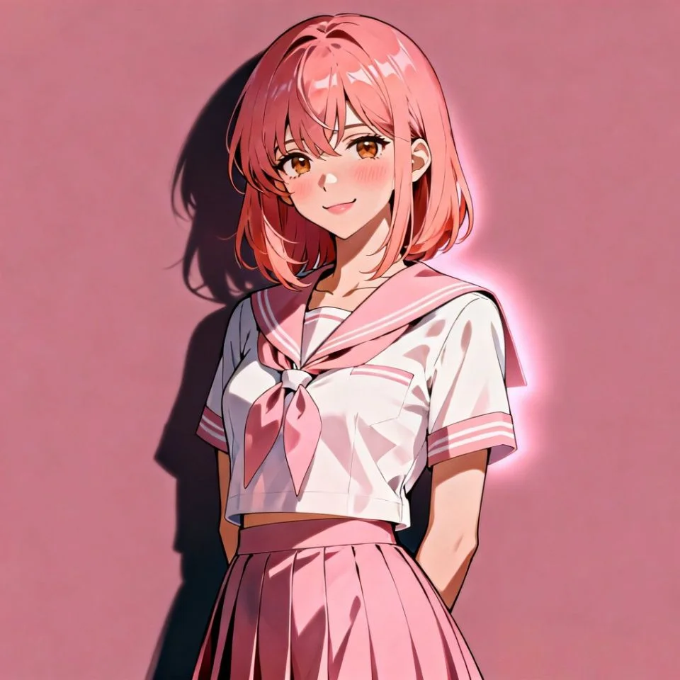 pink-pfp-cute-anime-girl-uniform-school-aesthetic Soft pink anime school girl pfp with sailor uniform and gentle expression perfect for aesthetic TikTok profile picture