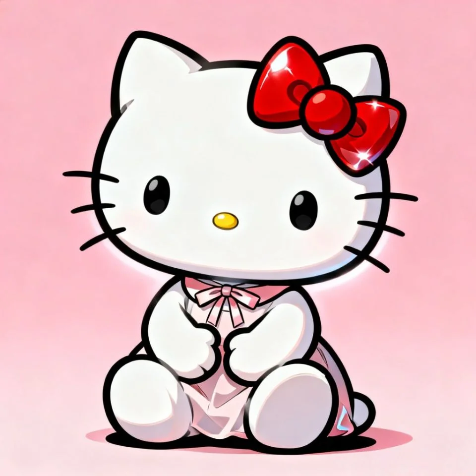 pink-pfp-hello-kitty-bow-classic-kawaii Classic Hello Kitty pink pfp with signature red bow and sweet expression for kawaii Discord profile picture