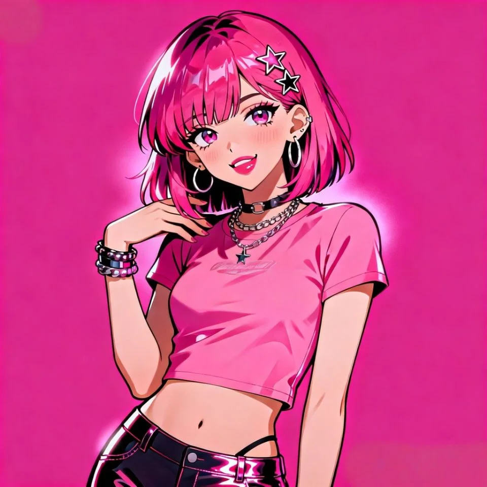 pink-y2k-pfp-anime-girl-2000s-style-retro Y2K anime girl pink pfp with retro 2000s art style and nostalgic aesthetic for Discord and TikTok profile picture