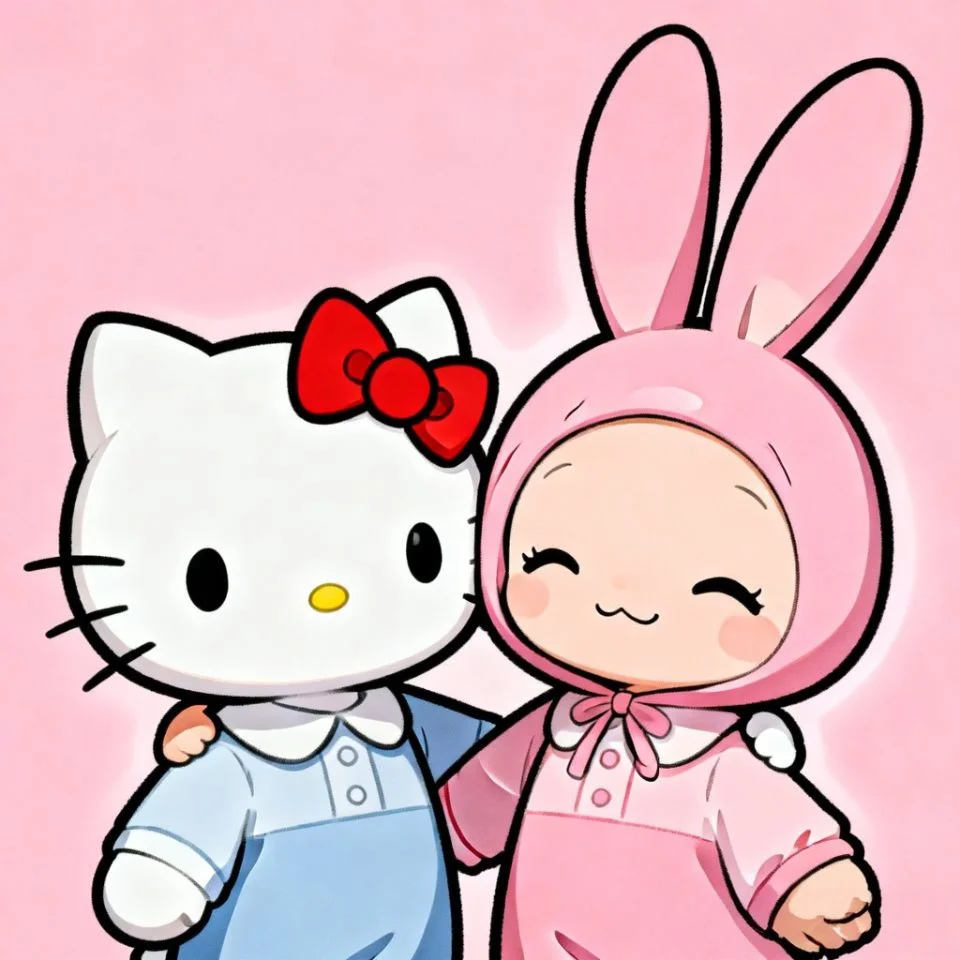 sanrio-pfp-hello-kitty-my-melody-matching-friends Matching Sanrio pink pfp with Hello Kitty and My Melody together for best friends Discord and Instagram duo avatars
