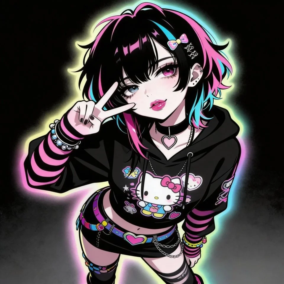 scene-emo-pfp-cartoon-character-kawaii-colorful Scene emo pfp with cartoon character kawaii elements for cute colorful Discord and Instagram profile pictures