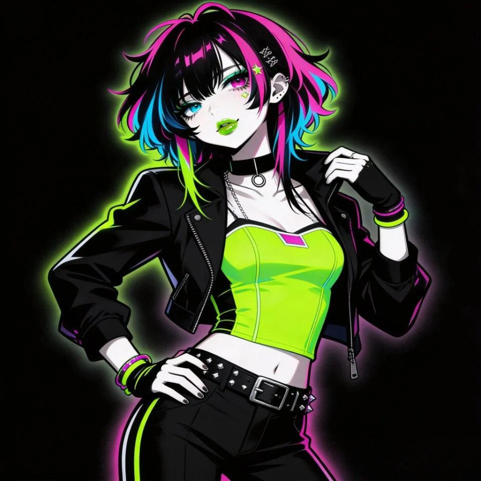 scene-emo-pfp-neon-colors-bright-makeup-energetic Scene emo pfp with neon colors and bright makeup for energetic alternative Discord and TikTok profile pictures