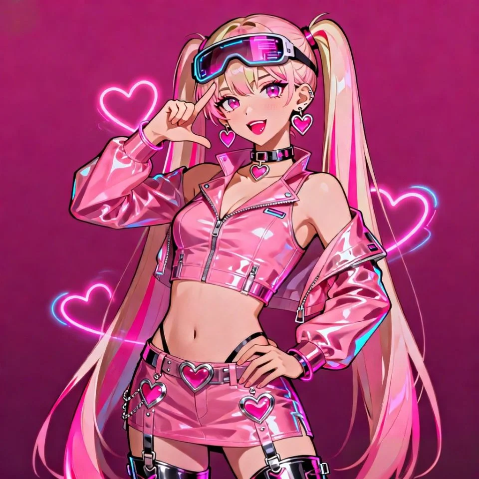 y2k-pink-pfp-heart-neon-cyber-aesthetic Cyber Y2K pink pfp with neon heart graphics and digital aesthetic perfect for retro TikTok and Instagram avatar