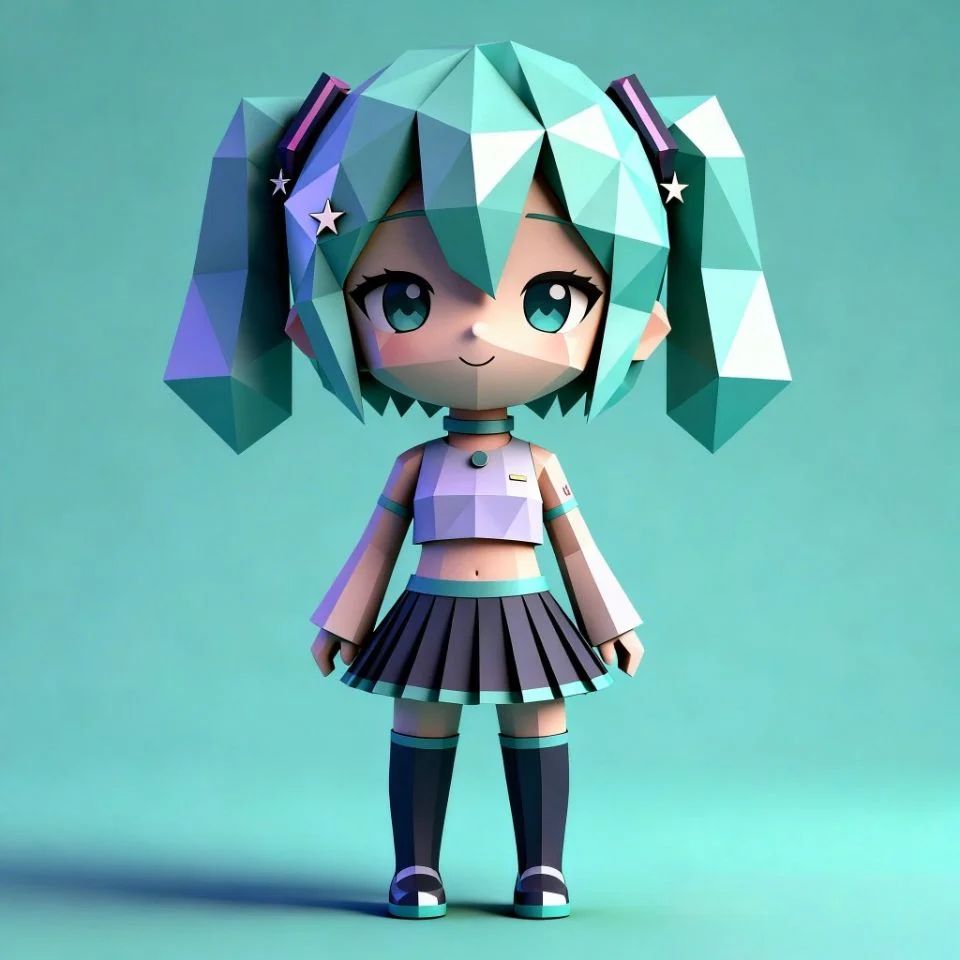 3d-miku-pfp-chibi-style-cute-render-polygon 3D chibi miku pfp in cute polygon style with modern rendering for gaming Discord and TikTok profiles