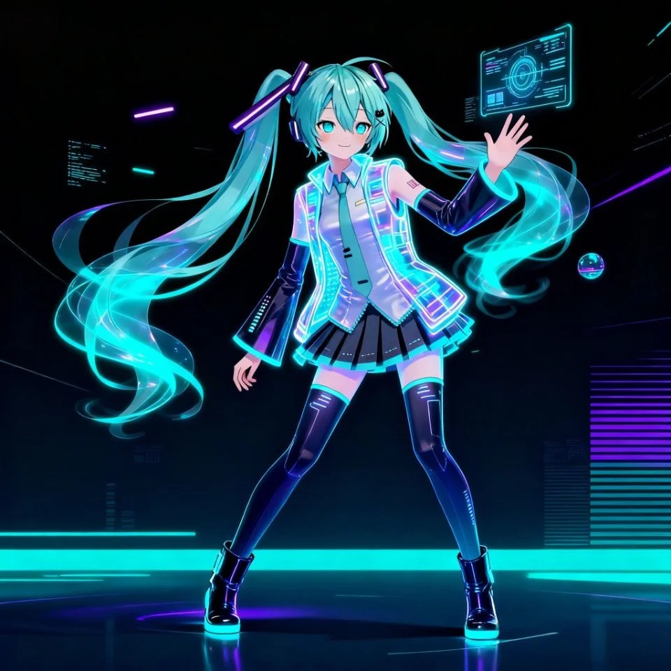 3d-miku-pfp-holographic-future-tech-render 3D holographic miku pfp with futuristic tech rendering for modern Discord and TikTok creative community profiles