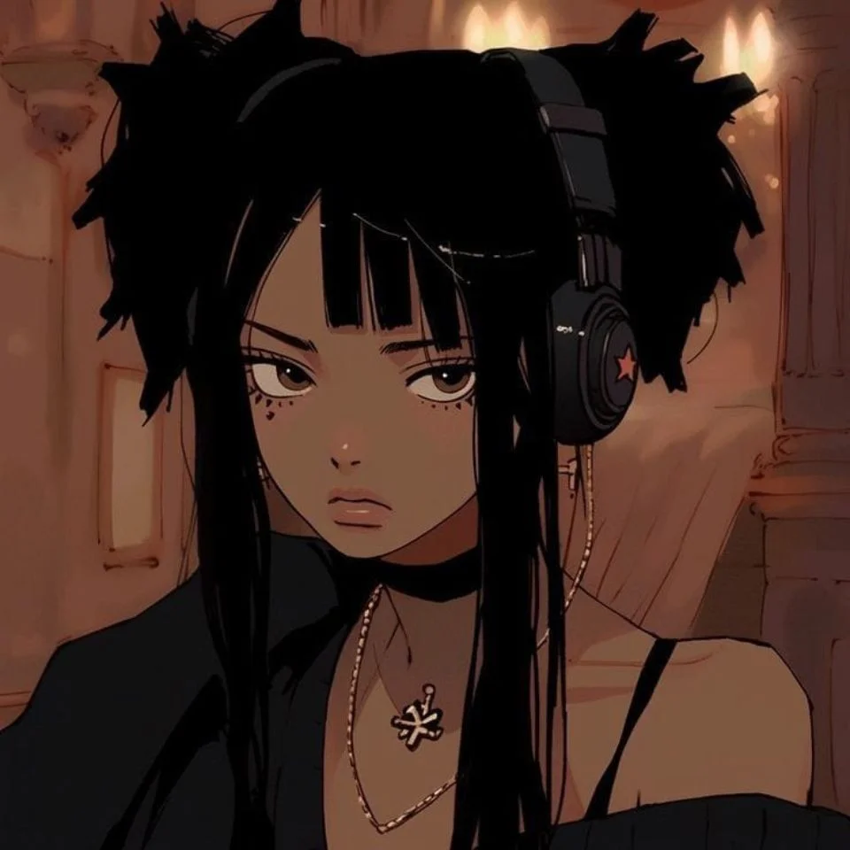 Aesthetic black anime girl pfp with soft dark tones and cute character design ideal for Instagram Discord anime profiles