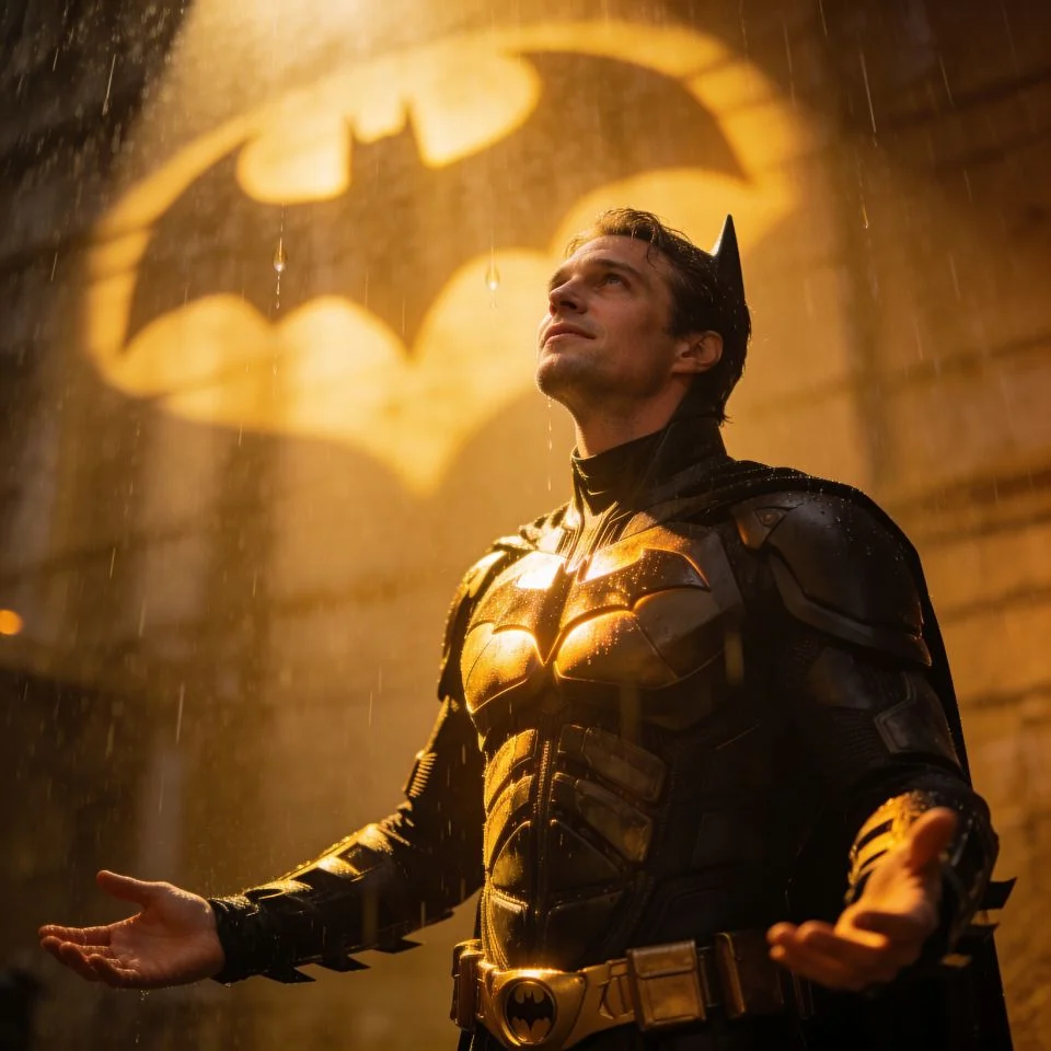 Batman 2022 pfp robert pattinson with bat signal emotional finale moment showing hope for inspiring Instagram profile avatar