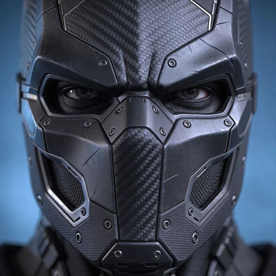 Batman arkham knight pfp extreme close-up showing carbon fiber cowl texture and armor detail for Discord gaming avatar HD