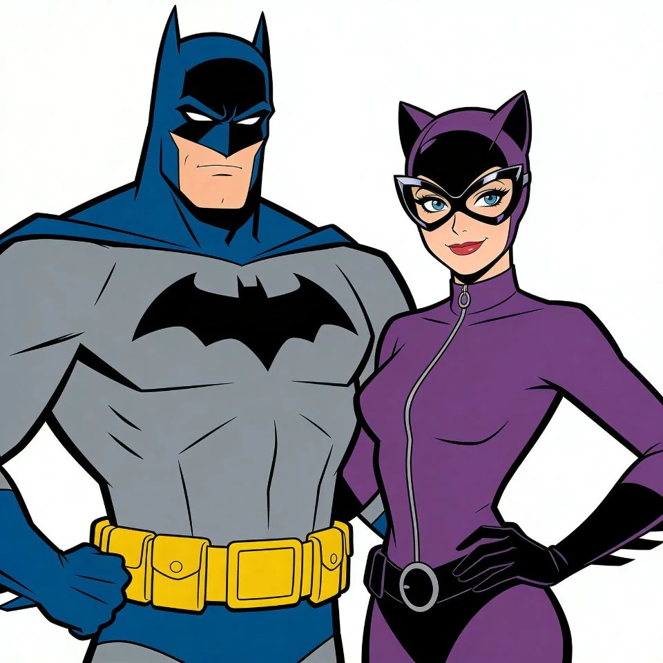 Batman and catwoman matching pfp from animated series classic 90s cartoon style for nostalgic Discord couples profile pictures