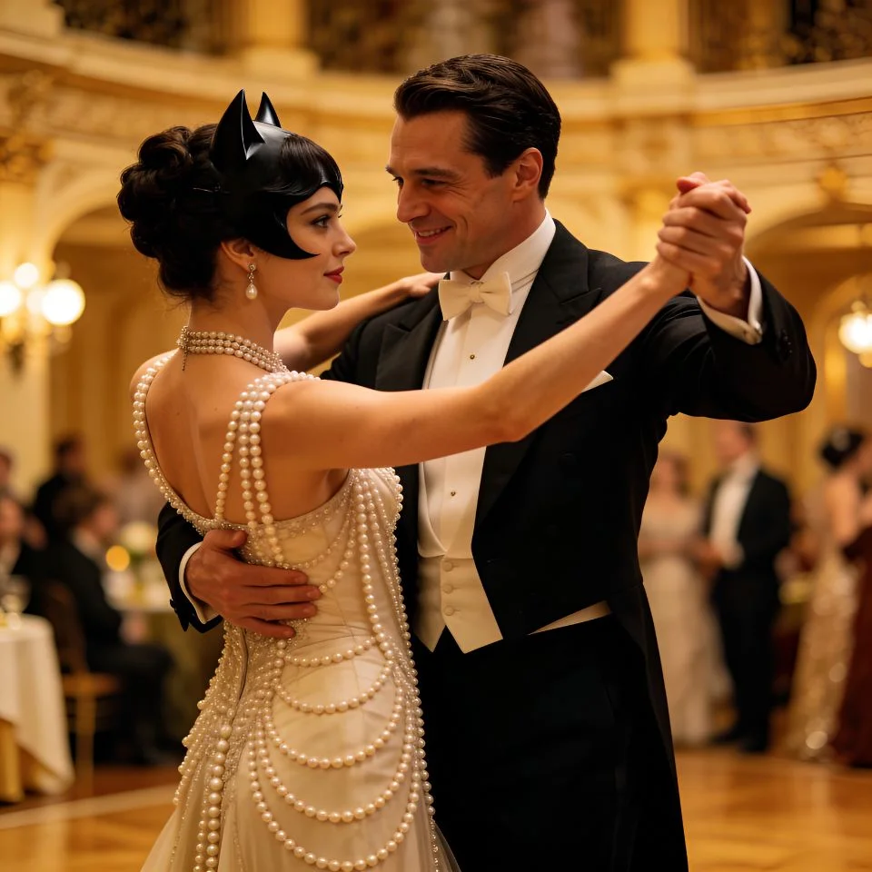 Batman catwoman matching pfp elegant ballroom dance from dark knight rises for sophisticated Instagram couples avatars