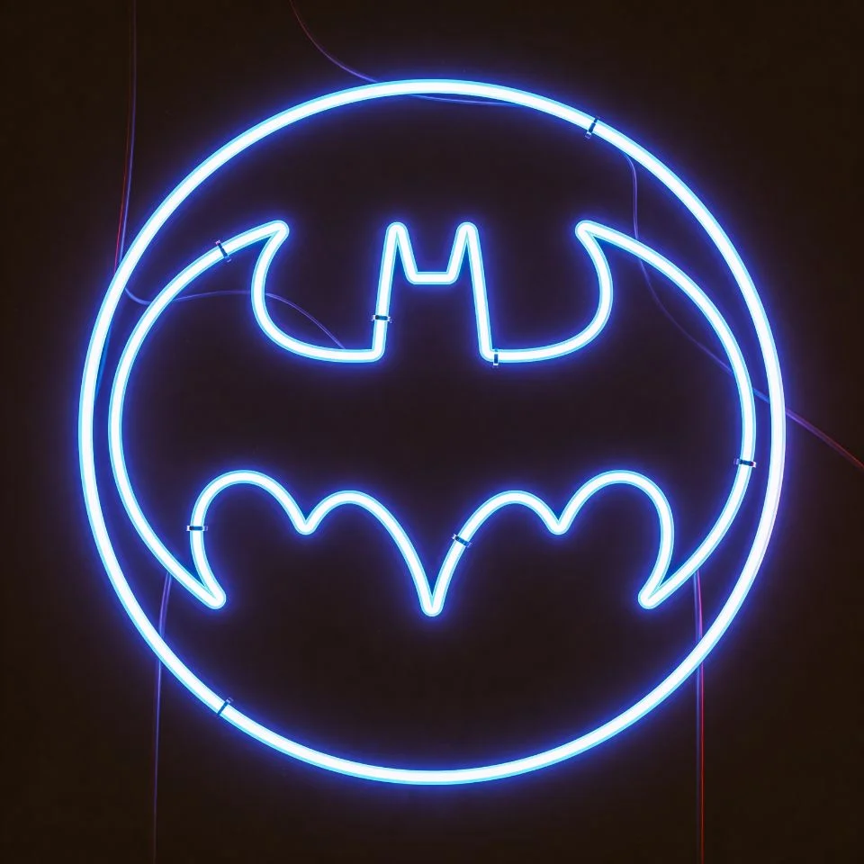 Batman logo pfp with electric blue neon glow effect cyberpunk style for modern TikTok profile picture minimalist cool