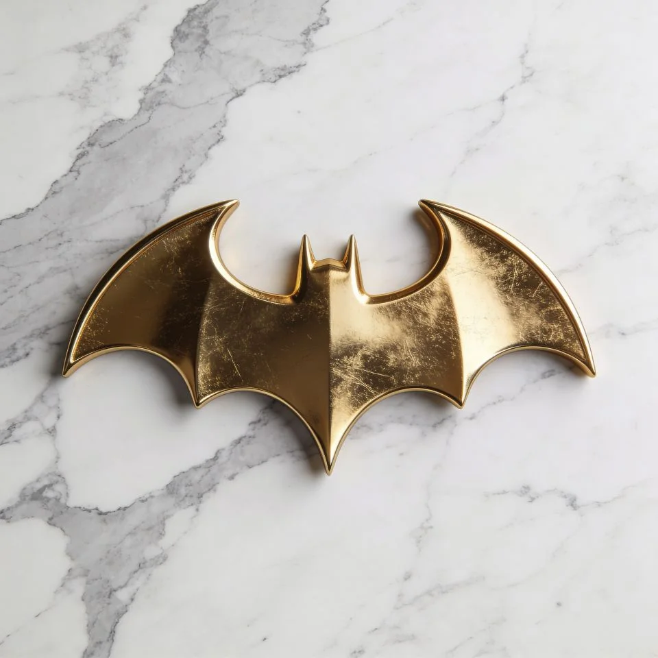 Batman symbol pfp golden bat icon on white marble texture for luxury minimalist Instagram profile picture premium aesthetic