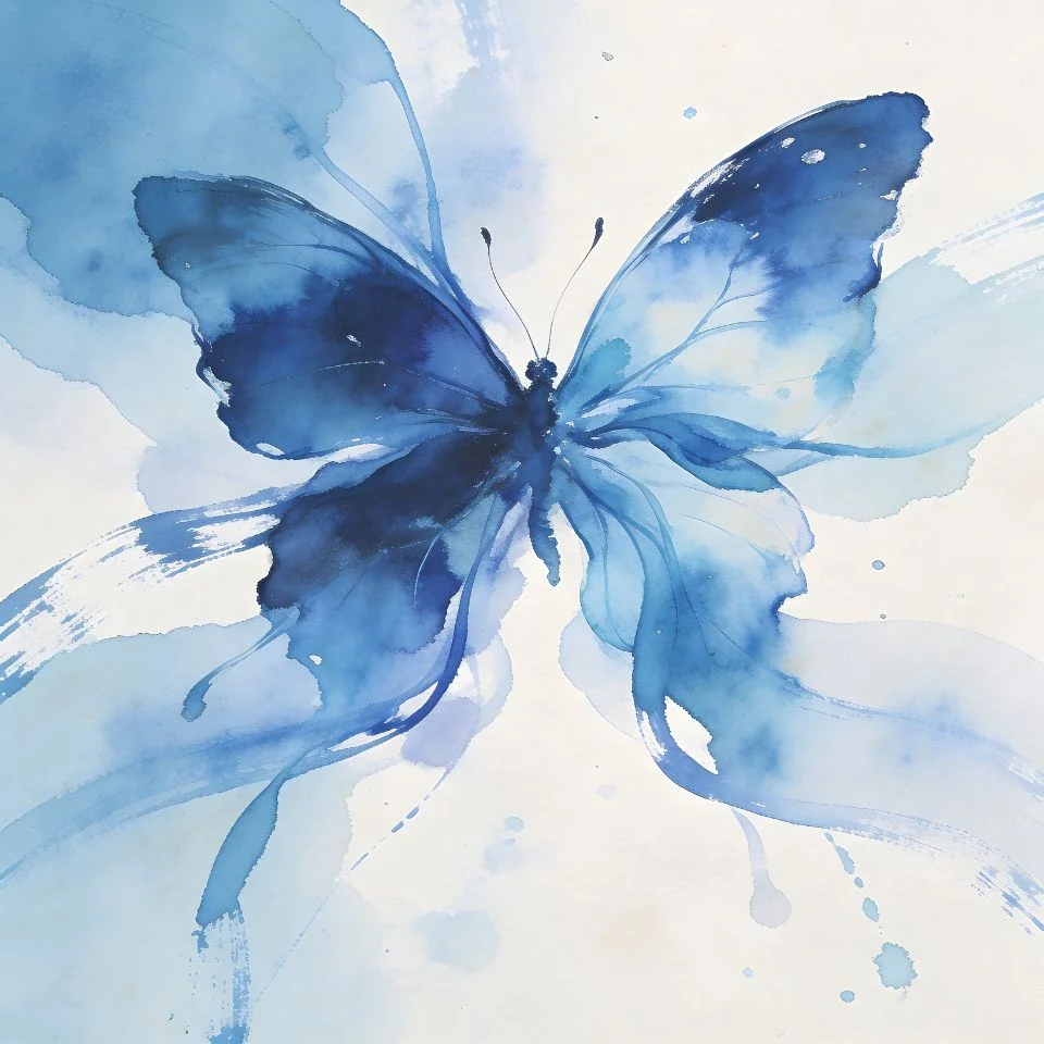 Blue butterfly watercolor pfp with artistic paint strokes and dreamy aesthetic for creative Discord and TikTok profiles