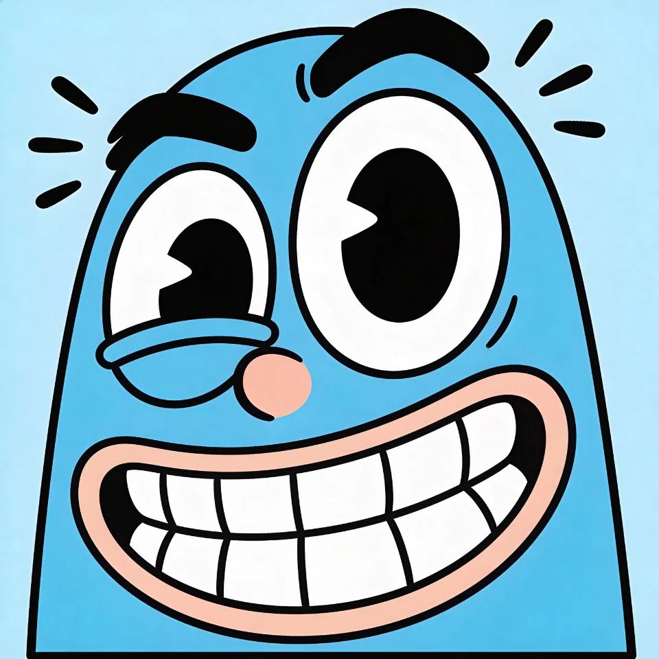 Blue cartoon silly face pfp with meme-style expression and playful aesthetic ideal for humorous Discord and Instagram avatars