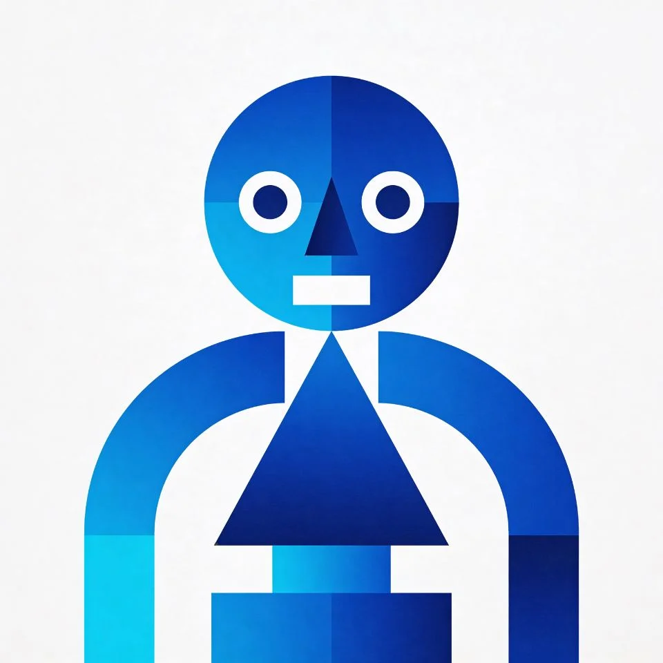 Modern blue cartoon pfp with simple geometric shapes and minimalist design for clean Discord and professional profiles