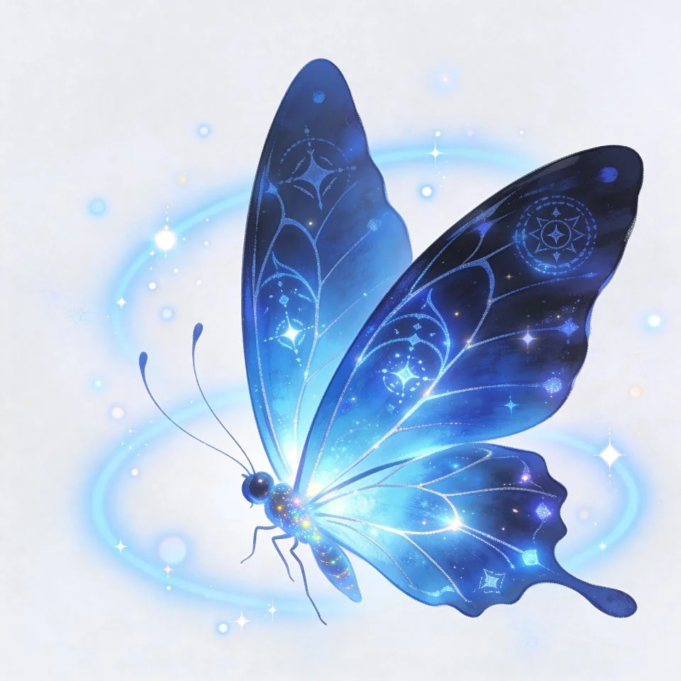 Magical blue butterfly pfp with glowing wings and fantasy night aesthetic for enchanting Discord and Instagram avatars