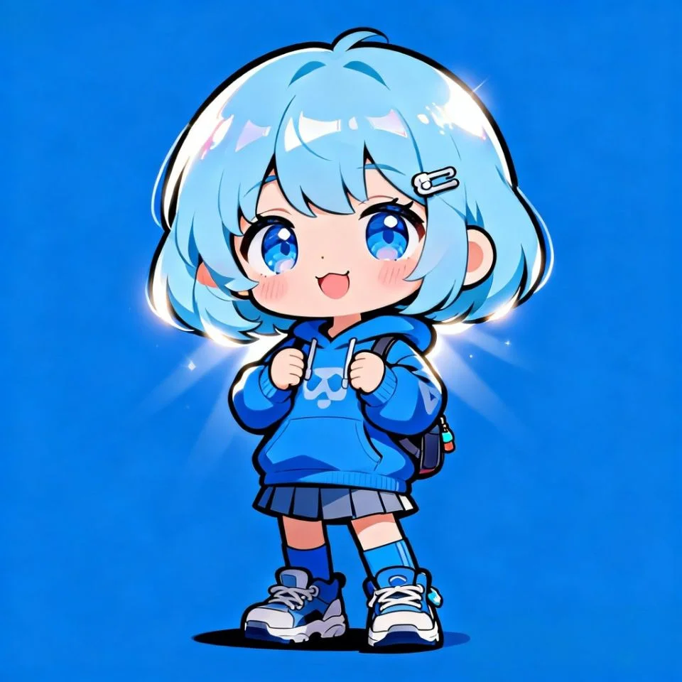 Blue chibi cartoon pfp with adorable simplified style and cute proportions perfect for kawaii Discord and TikTok profiles