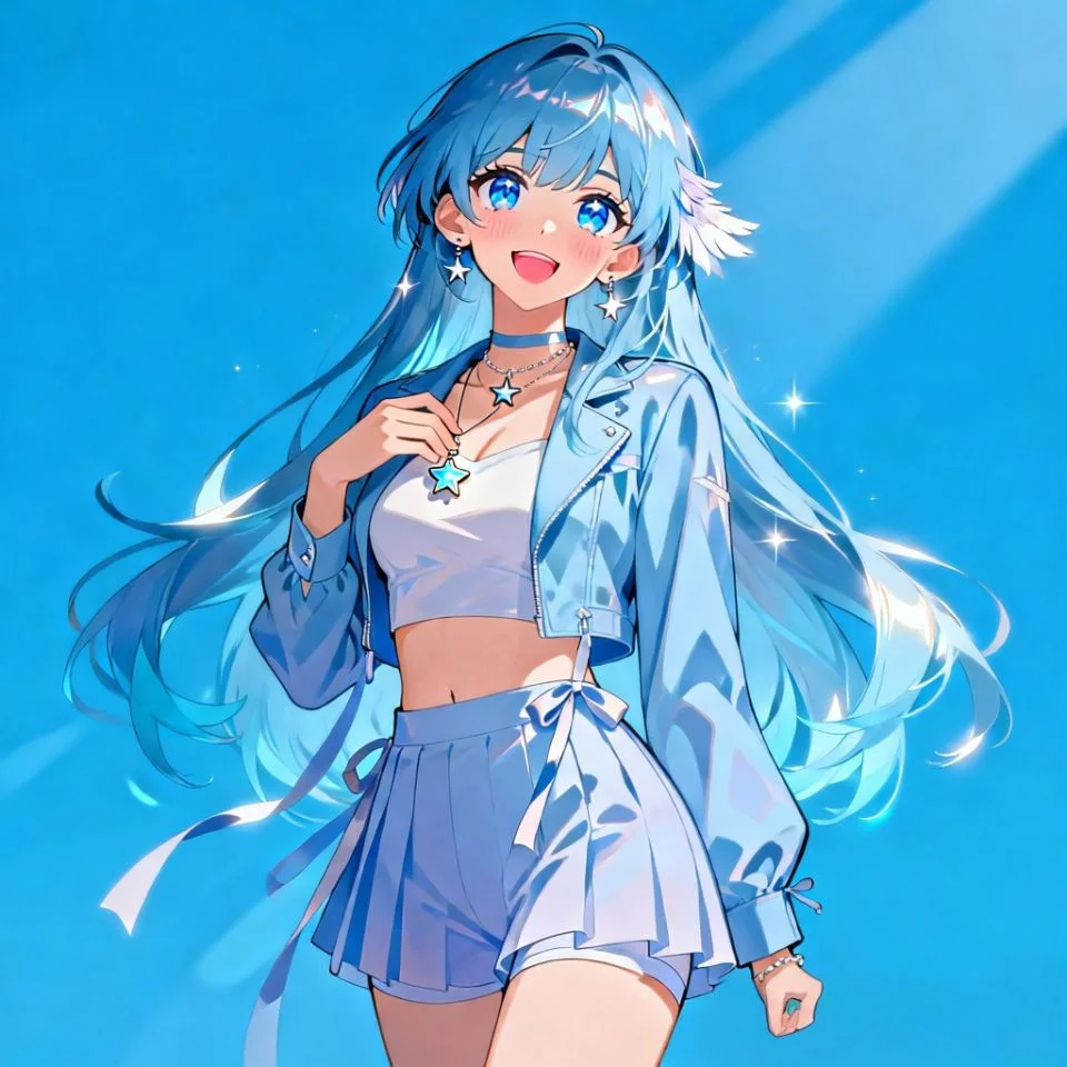  Cute blue anime girl pfp with sky blue hair and sparkling eyes perfect for kawaii Discord and TikTok profiles