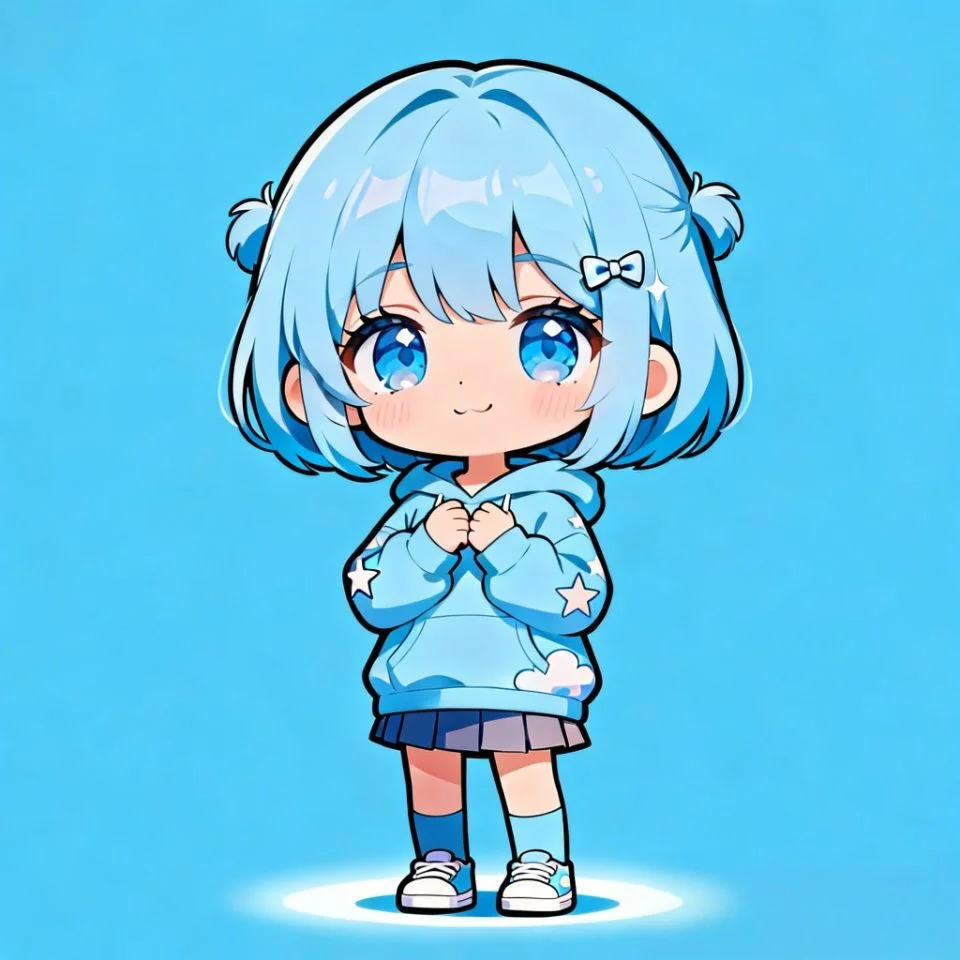 Cute chibi anime girl pfp with pastel blue tones and adorable expression for kawaii TikTok and Discord profiles