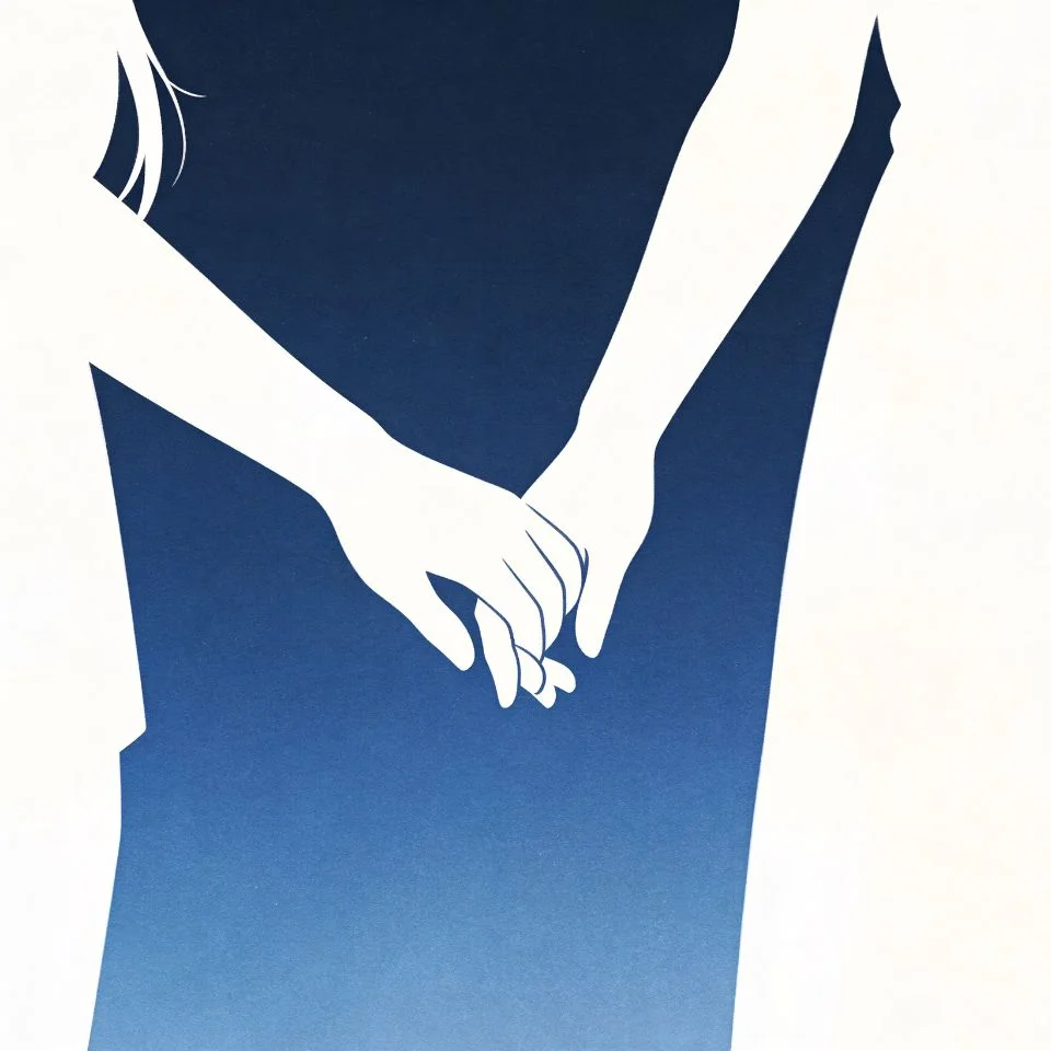 Matching blue couple pfp with silhouettes holding hands and romantic aesthetic for loving Discord and Instagram profiles