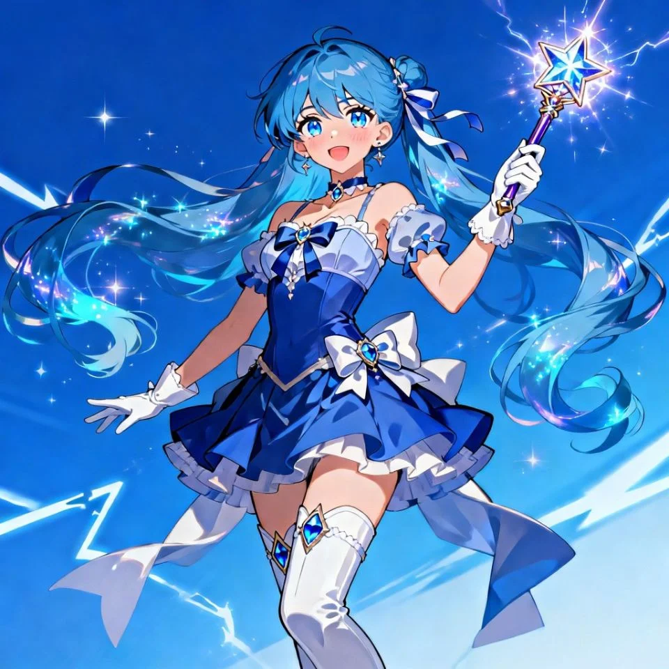 Cute magical girl anime pfp with blue theme and sparkle wand perfect for anime Discord and TikTok aesthetic profiles