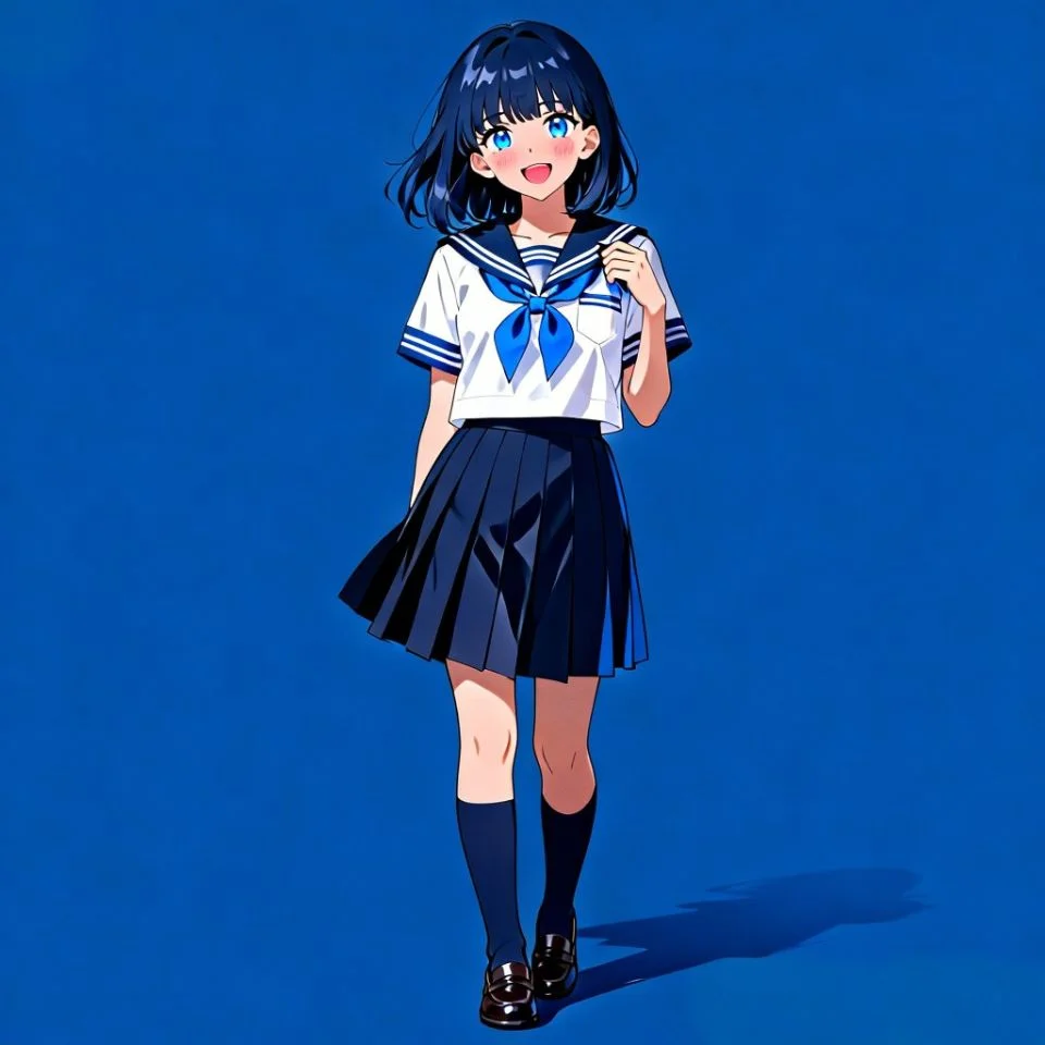 Cute anime girl pfp in blue sailor school uniform with cheerful expression ideal for Discord and Instagram avatars