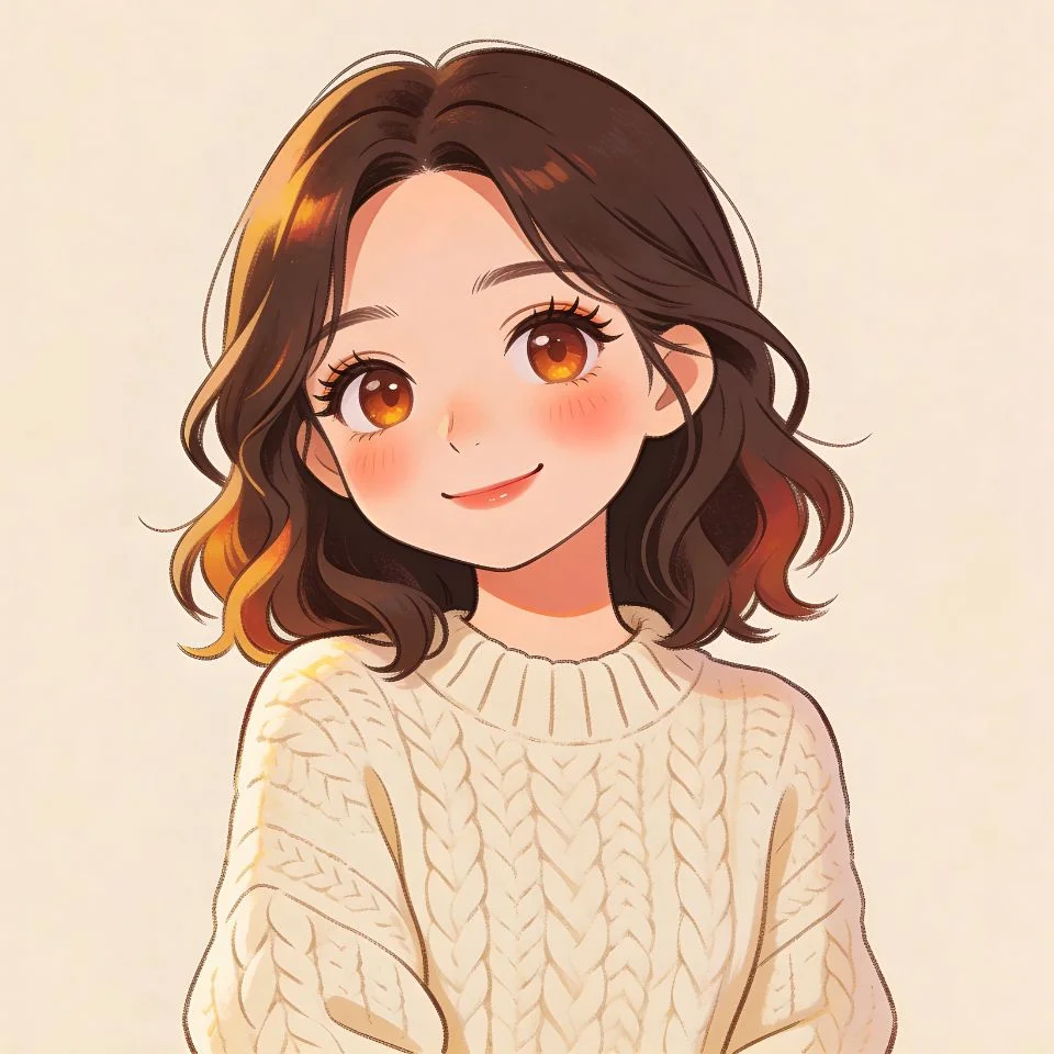 cute-preppy-cartoon-pfp-brunette-sweater-illustrated Cute preppy cartoon pfp with brunette character in cozy sweater showing illustrated aesthetic for TikTok Discord avatars