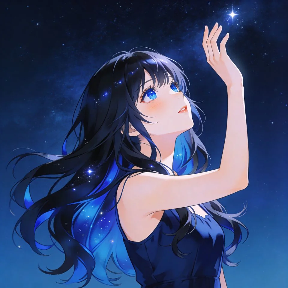 Dark blue pfp featuring aesthetic girl with starry midnight sky background ideal for TikTok and Instagram avatars