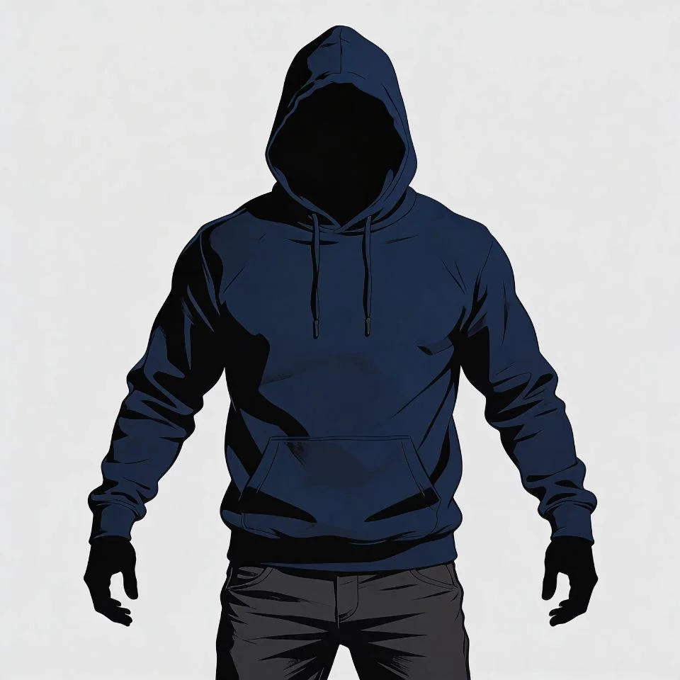 Dark blue pfp with faceless hoodie boy in shadowy navy aesthetic perfect for anonymous Discord and gaming avatars