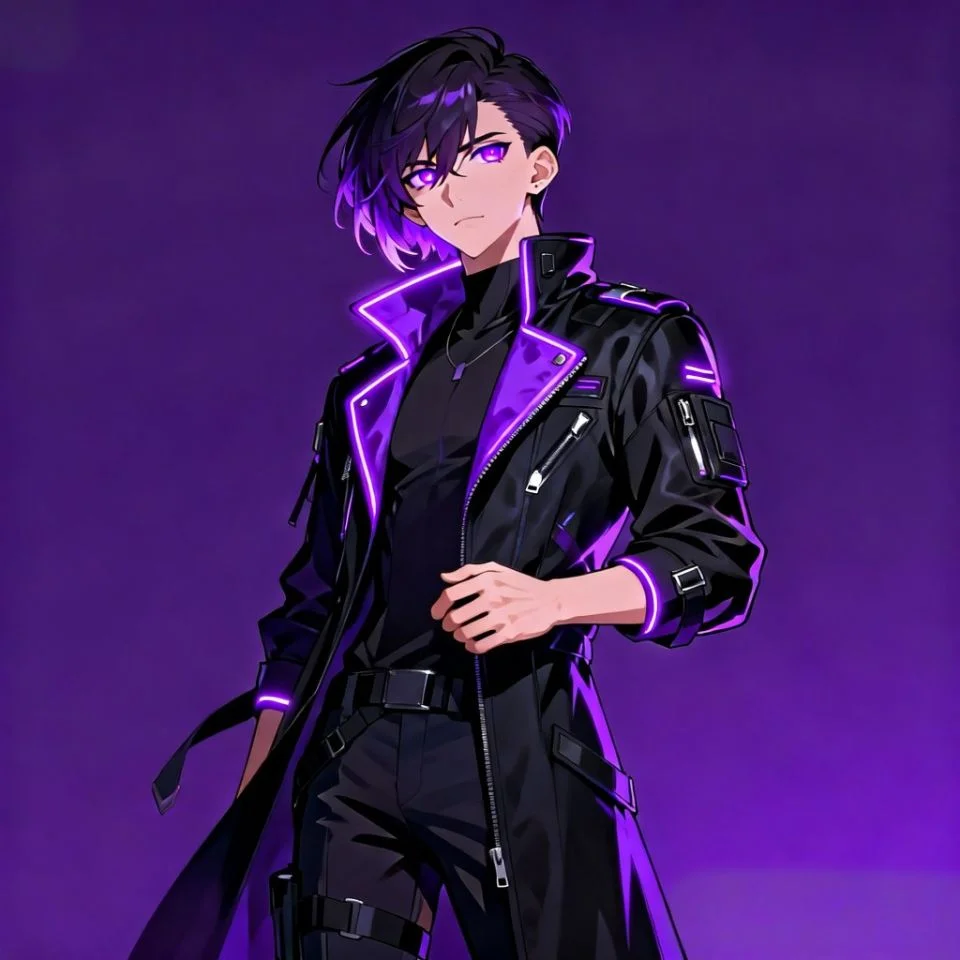 Dark purple aesthetic pfp with neon violet glow and cyberpunk lighting for mysterious Discord profile picture