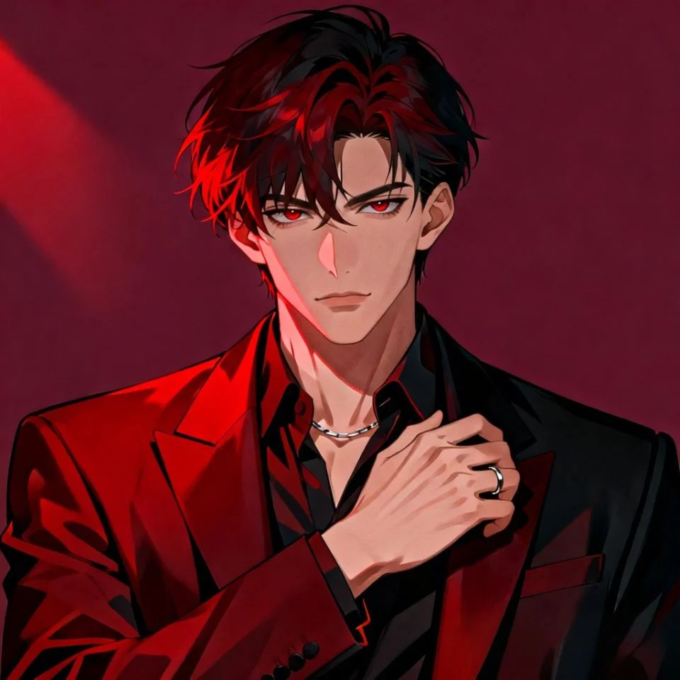 Bold dark red pfp with intense expression and crimson background ideal for aesthetic Discord and TikTok avatars