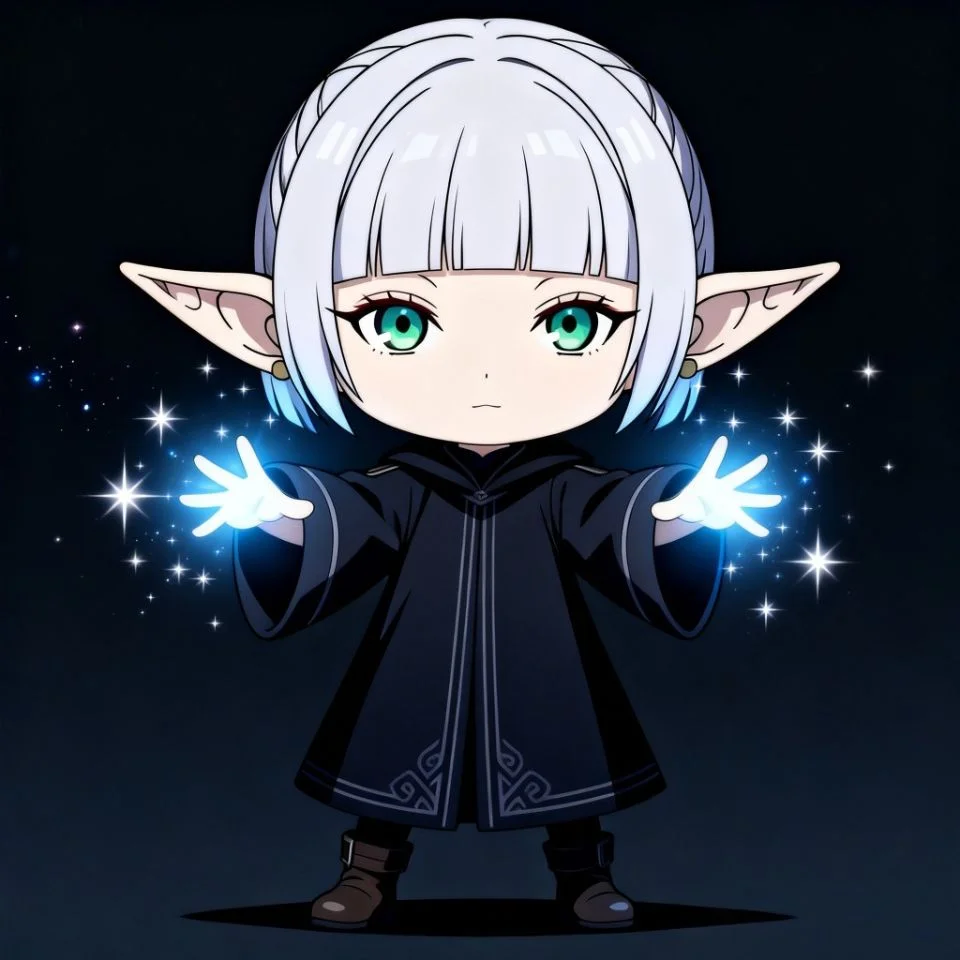 frieren-chibi-pfp-magic-spell-casting-sparkles-kawaii Cute chibi frieren pfp casting magic spell with sparkles and oversized head for kawaii anime Discord TikTok avatar